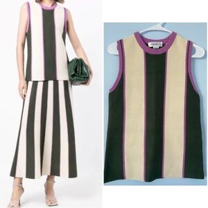 Victoria Beckham Green/Cream/Pink Striped Sleeveless sweater vest Top